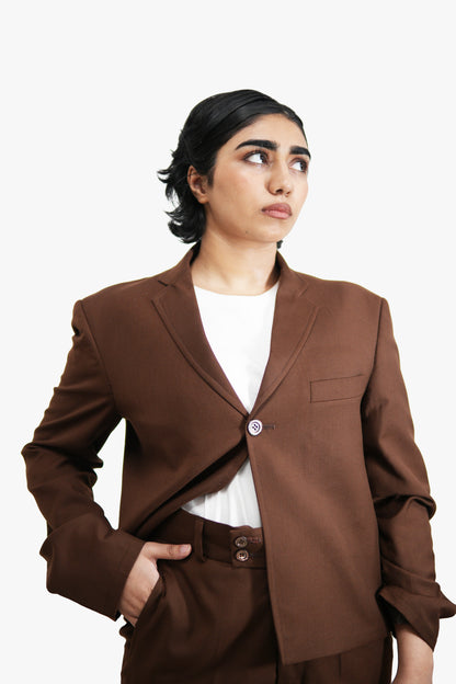 MITTI Brown Cropped Blazer and Flare Pants