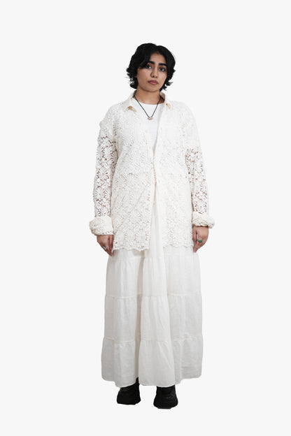 GULMOHAR White Floral Crochet Shirt