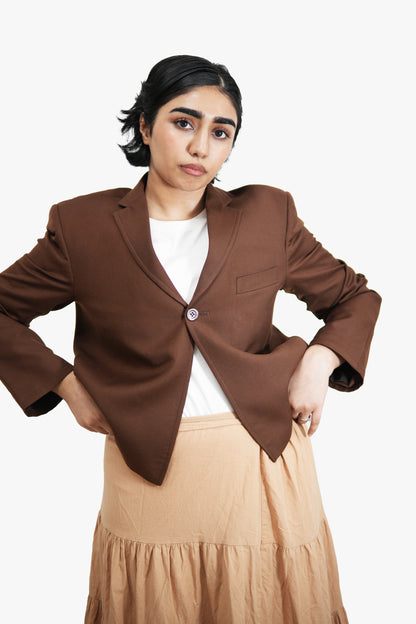 MITTI Brown Cropped Blazer and Flare Pants