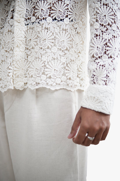 GULMOHAR White Floral Crochet Shirt