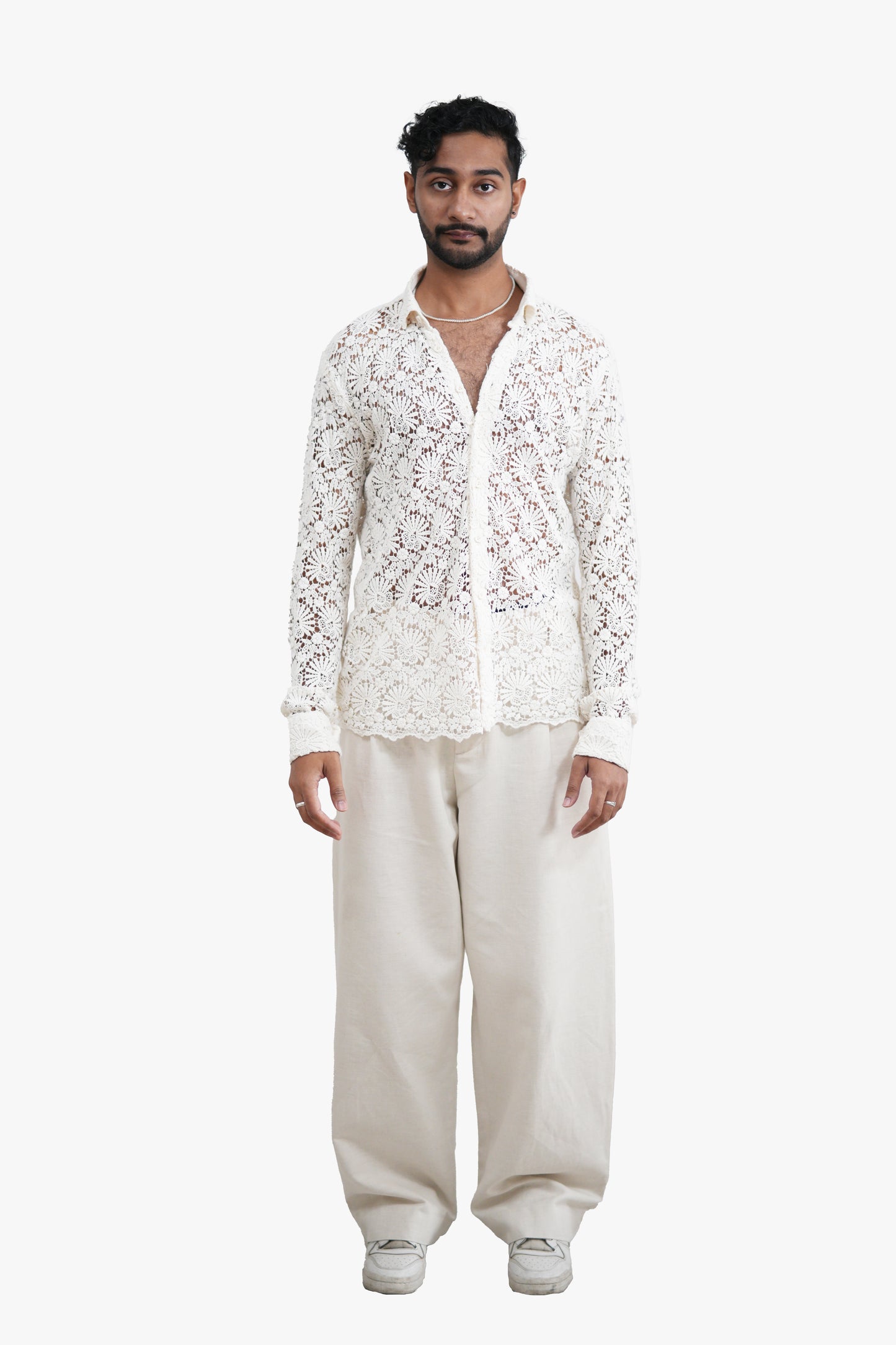 GULMOHAR White Floral Crochet Shirt