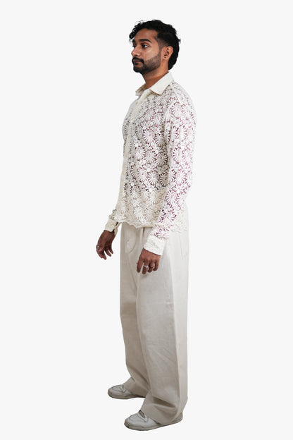 GULMOHAR White Floral Crochet Shirt