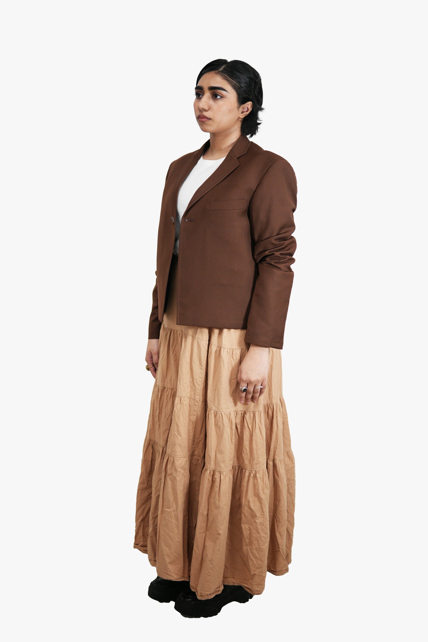 MITTI Brown Cropped Blazer and Flare Pants