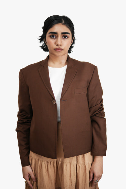 MITTI Brown Cropped Blazer and Flare Pants