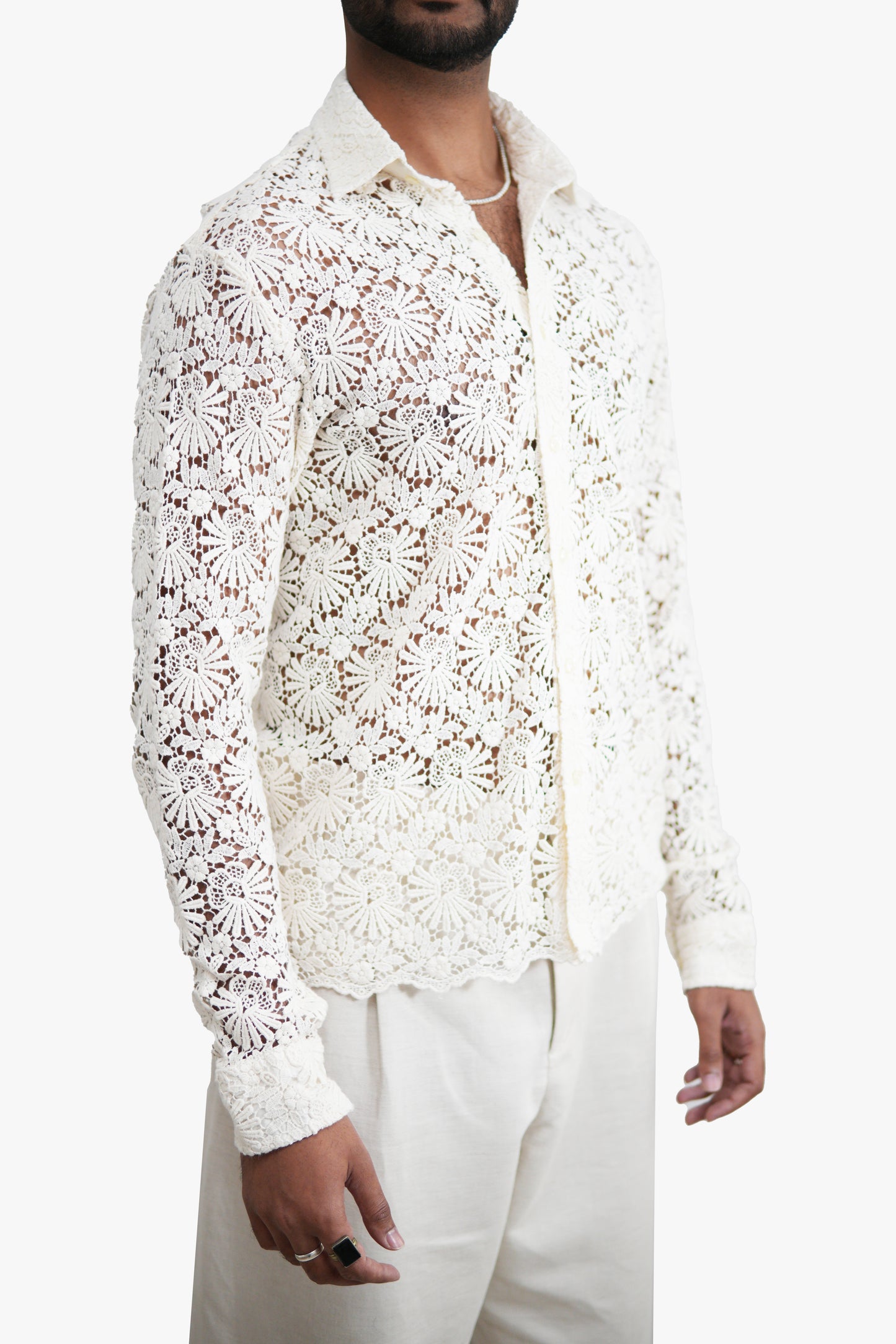 GULMOHAR White Floral Crochet Shirt