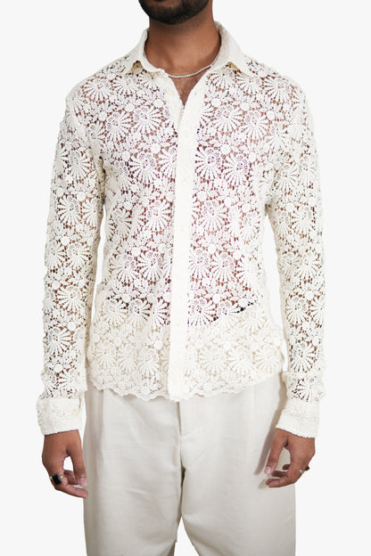 GULMOHAR White Floral Crochet Shirt