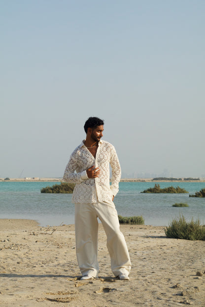 GULMOHAR White Floral Crochet Shirt