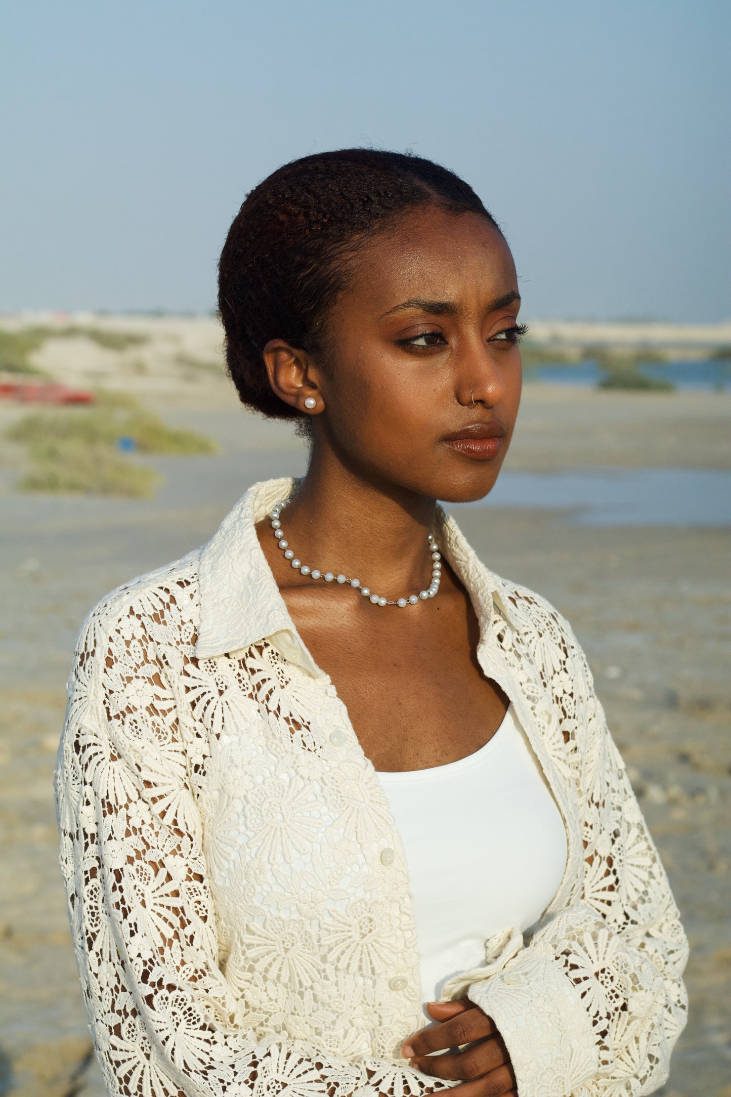 GULMOHAR White Floral Crochet Shirt